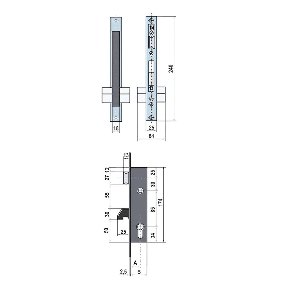 Cerradura lince 5570-25    frente  inoxidable