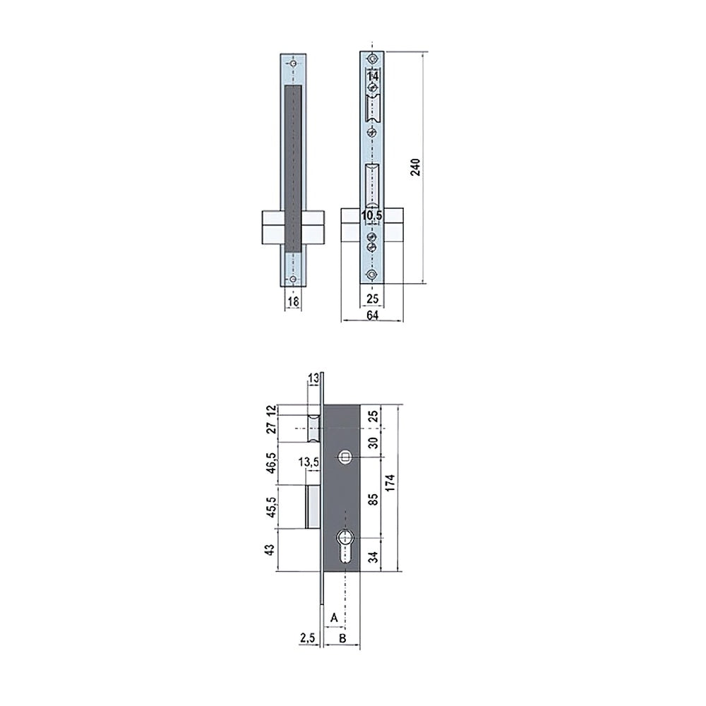 Fechadura Lynx 5530-20, placa frontal em aço inoxidável