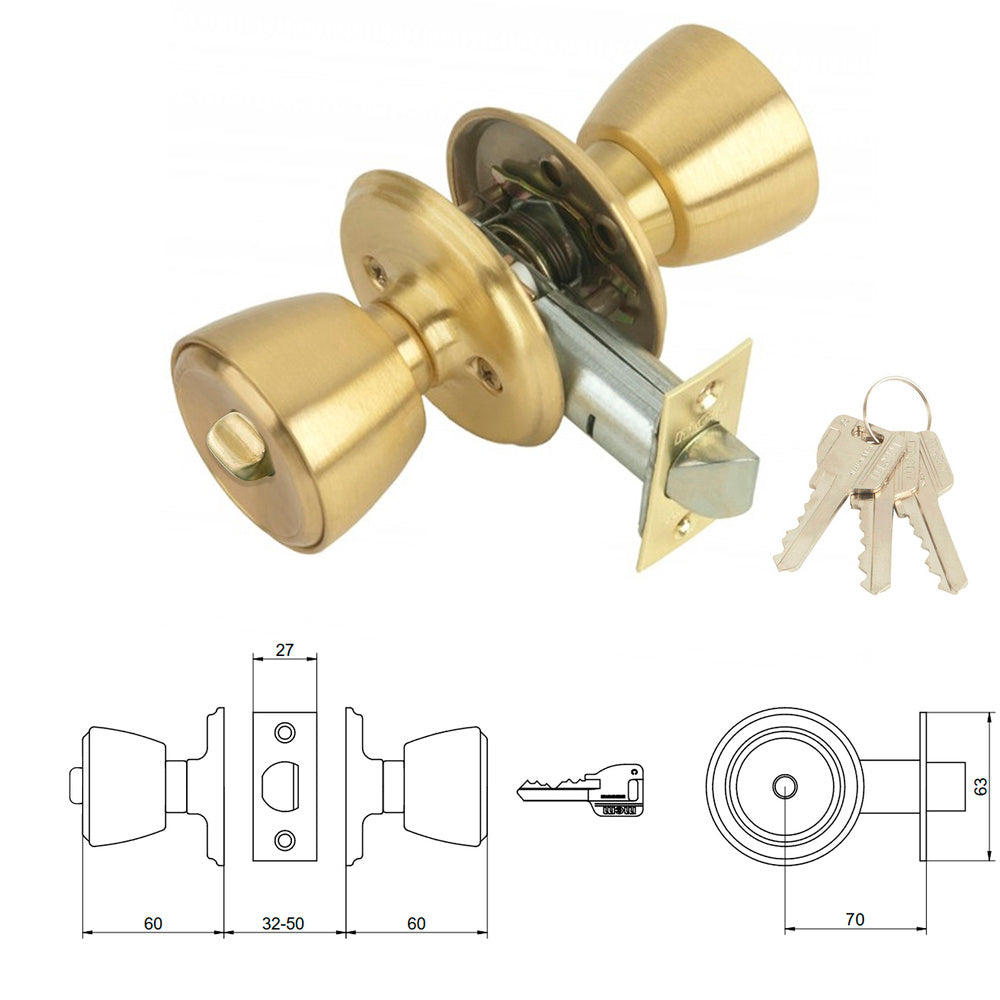 MCM 501B knob with brass key and turn, 70 mm backset