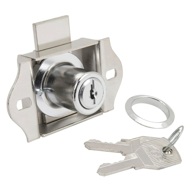 Cerradura para cajón cromada 301/55 mm uso hogar resistente