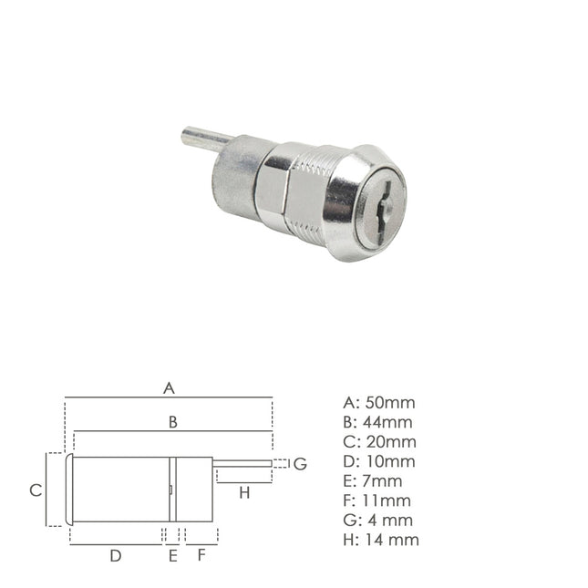 Cerradura mueble para cajón llave excéntrica  336 mm. cromada