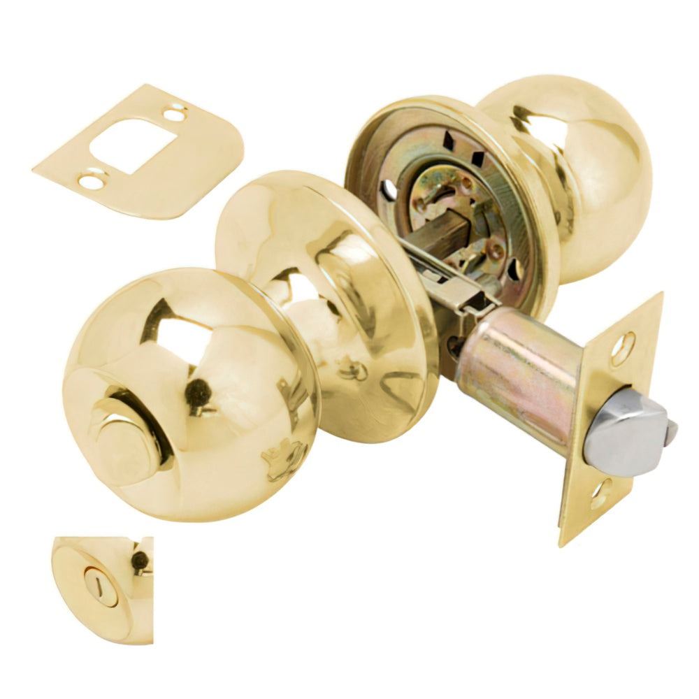 Wolfpack lever door handle with latch, brass plated, for bathrooms