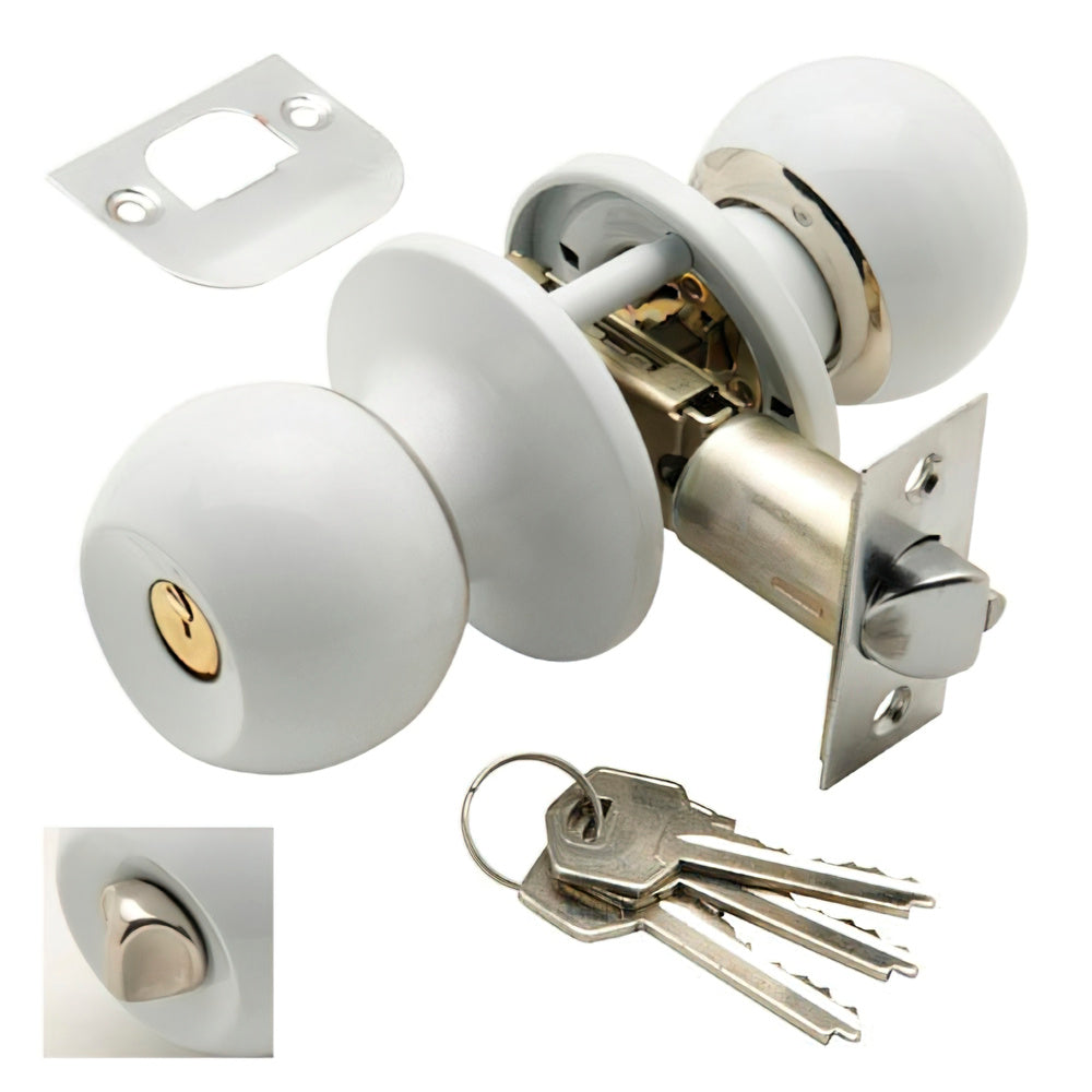 Wolfpack keyed door knob with white condemnation for entrance