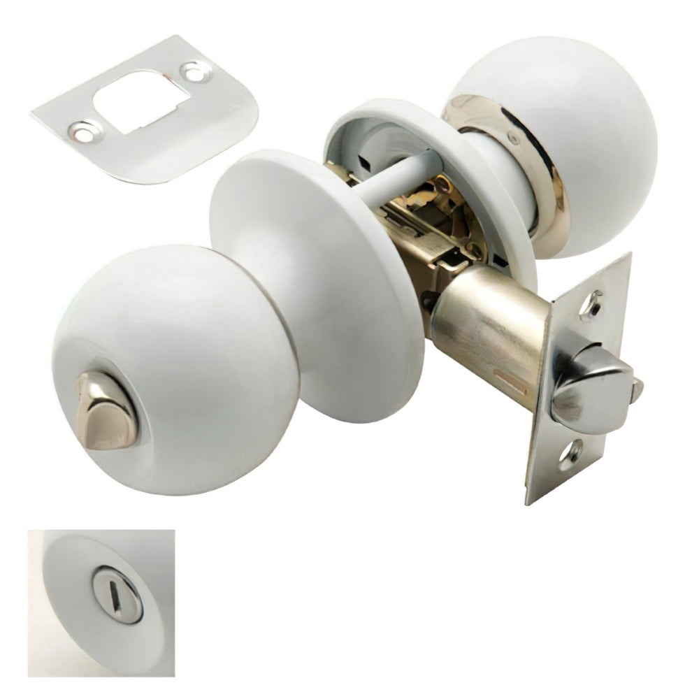 Wolfpack door knob with white privacy lock for bathroom