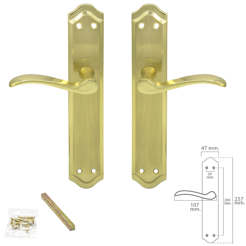 Pair of door handles, brass-plated zamak "oryx irene"