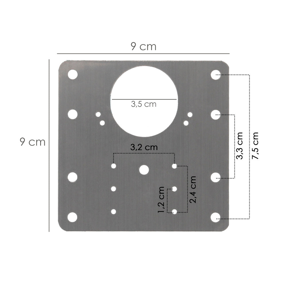 Placas de reparacion bisagras cazoleta 9x9 cm 1 piezas. Placa repara puertas, placa reparación bisagras mueble