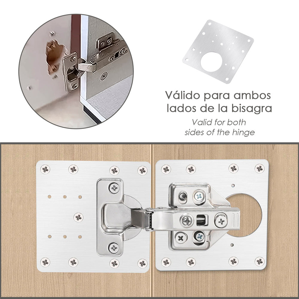 Placas de reparacion bisagras cazoleta 9x9 cm 1 piezas. Placa repara puertas, placa reparación bisagras mueble
