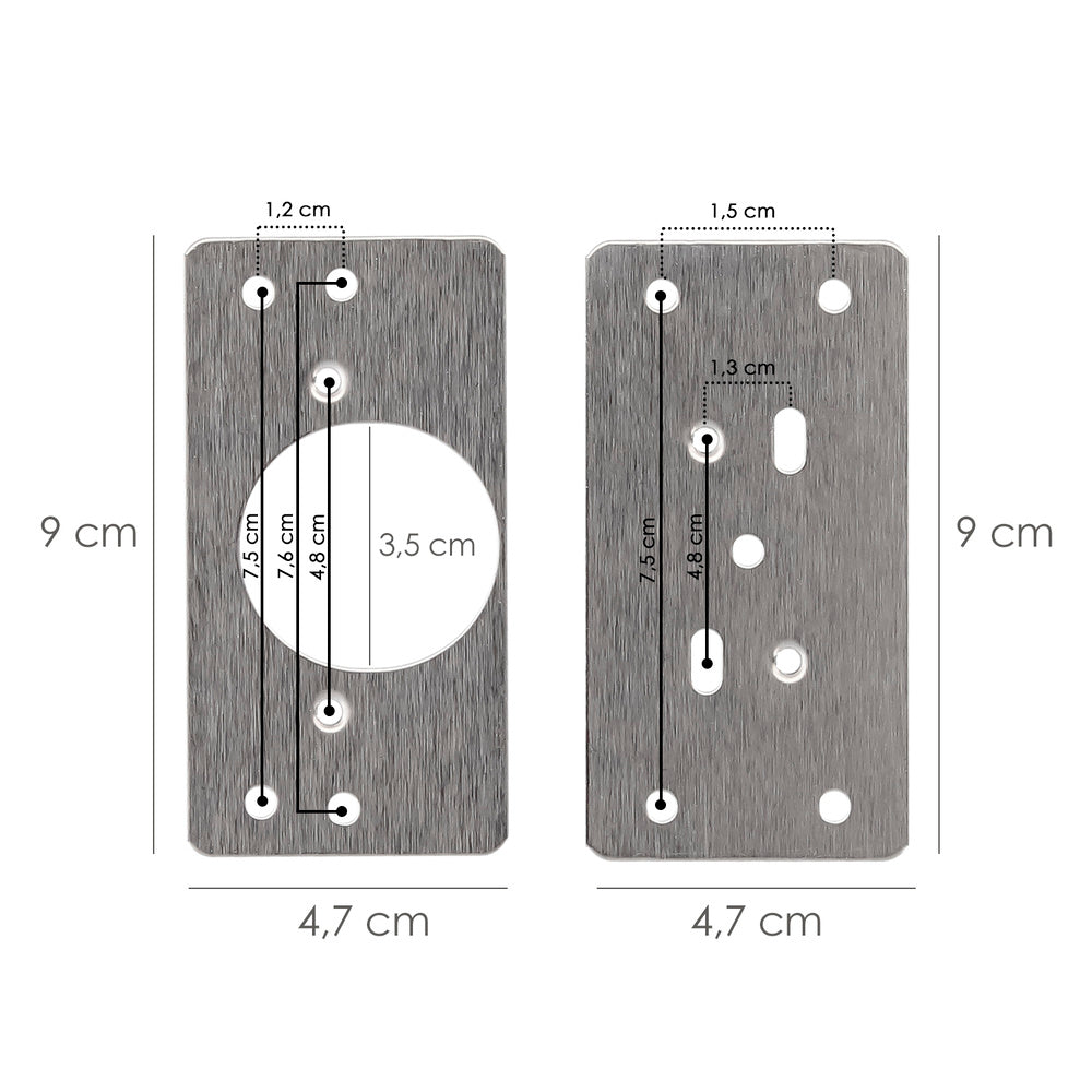 Placas de reparacion bisagras cazoleta 4,7x9 cm 2 piezas. Placa repara puertas, placa reparación bisagras mueble