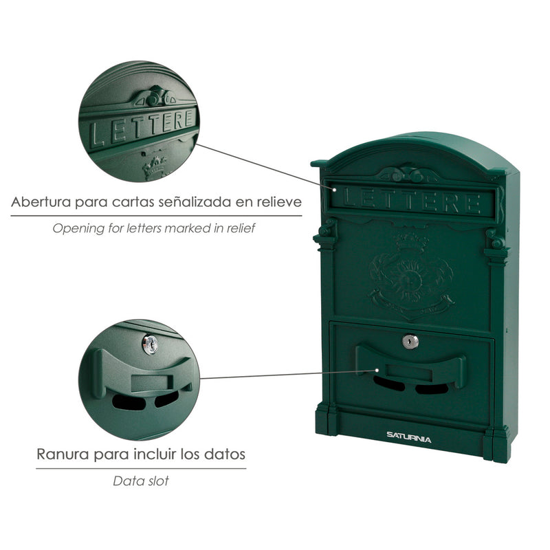Buzon jardín aluminio fundido verde palace 255 x 410 x 90 mm