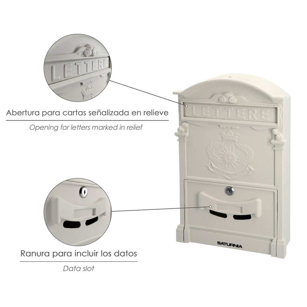 Cast aluminum white palace garden mailbox 255 x 410 x 90 mm