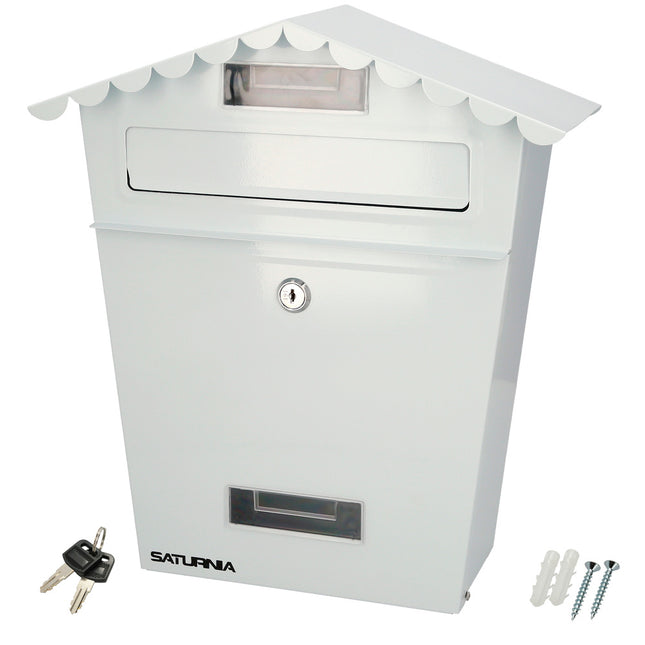 Buzon exteriores house blanco 330 x 125 x 365 (alt.) mm. con tejado, acero pintado. buzon pared, buzon cartas, buzon correos
