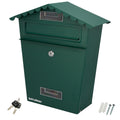 Buzon exteriores house verde 330 x 125 x 365 (alt.) mm. con tejado, acero pintado. buzon pared, buzon cartas, buzon correos