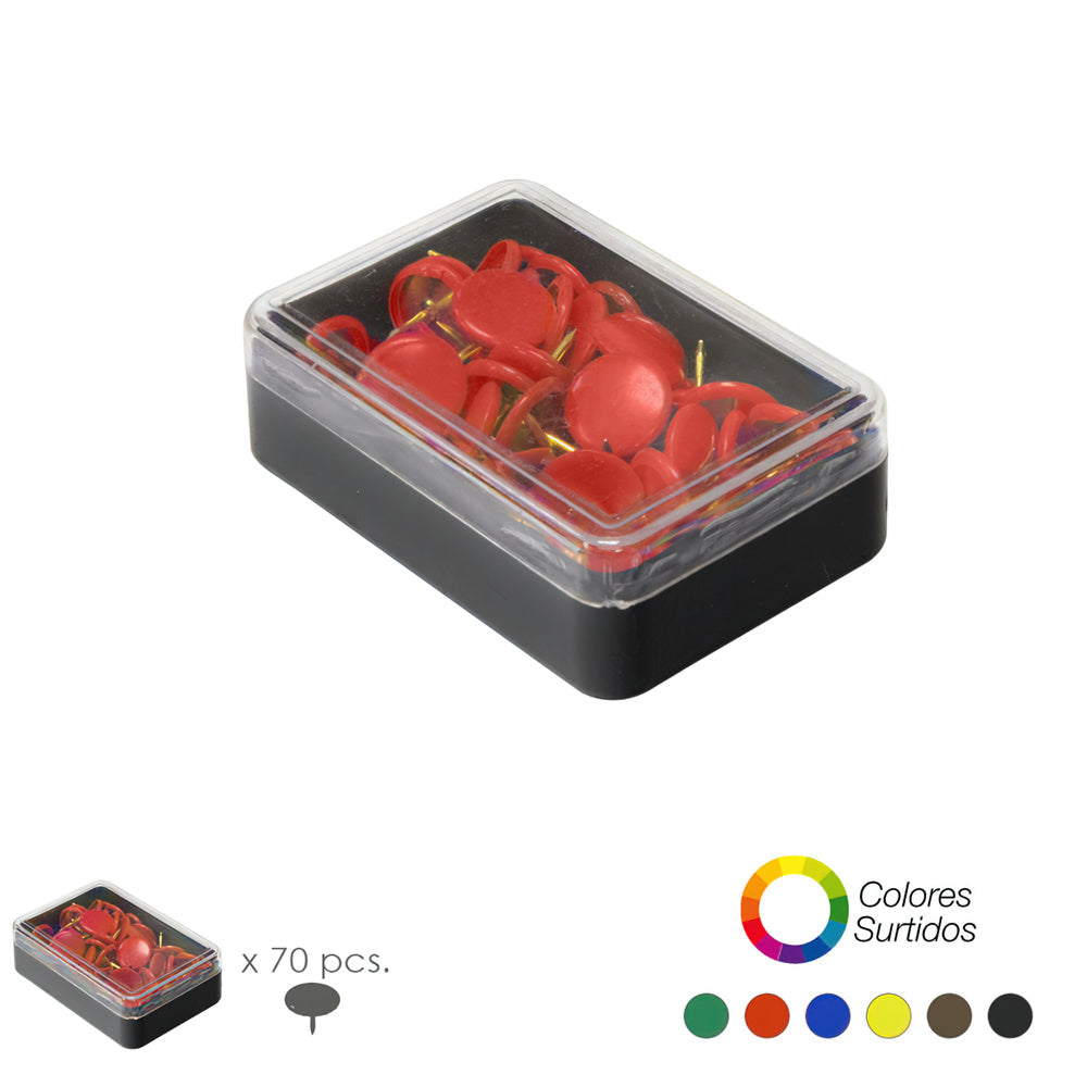 Assorted color pushpins (box of 70 units)
