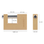 Candado cuadrado latón persiana ancho 70 mm alta seguridad, antirrobo puertas, contenedores, trasteros, 2 llaves