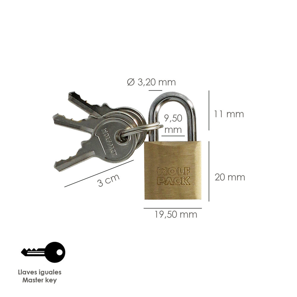 Cadeado em latão com haste padrão de 20 mm