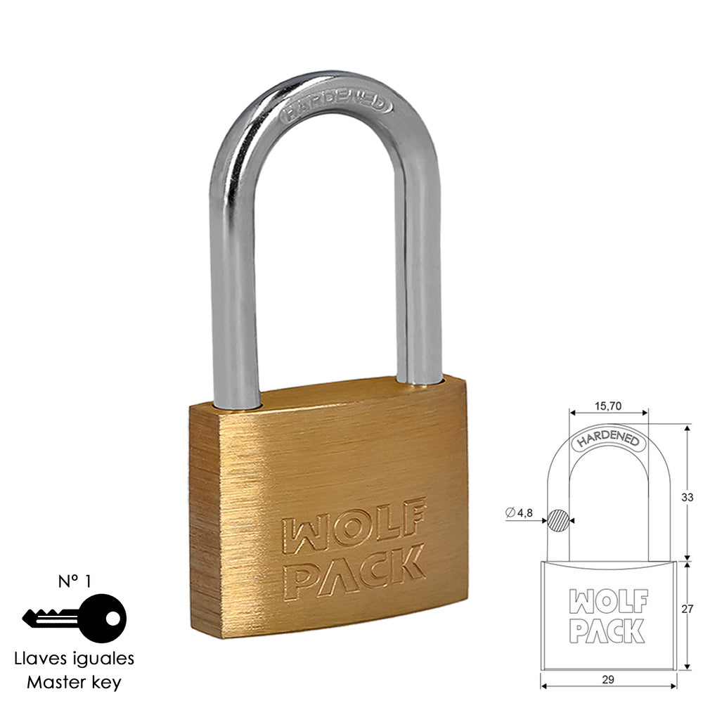 Cadeado latão arco longo chaves iguais 30 mm nº1