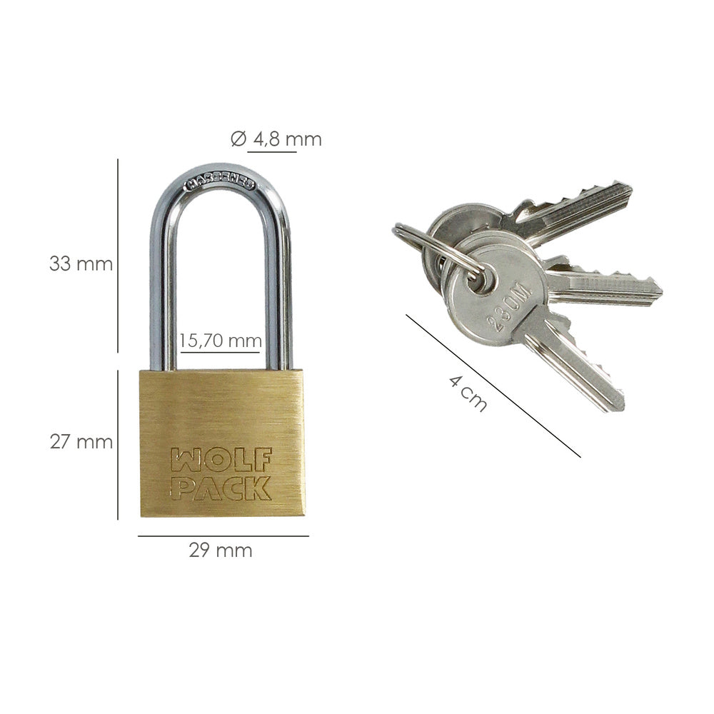 Cadeado latão arco longo chaves iguais 30 mm nº2
