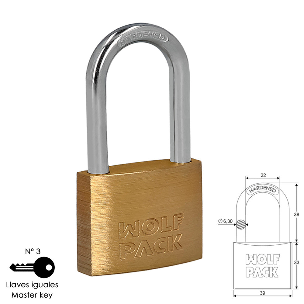Cadeado latão arco longo chaves iguais 40 mm nº3