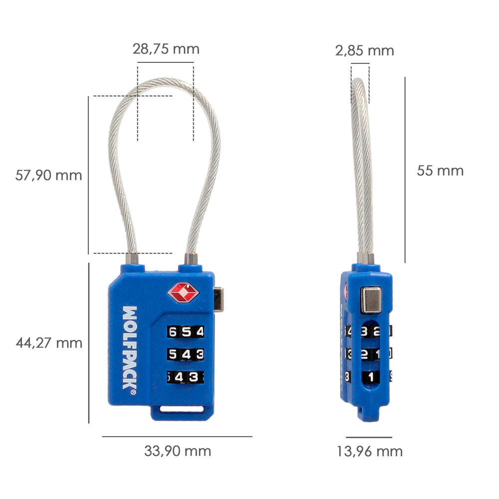 Cadeado de segurança para bagagem TSA de 3 dígitos com cabo de aço. Cadeado de combinação, mala, viagem, mochilas, segurança