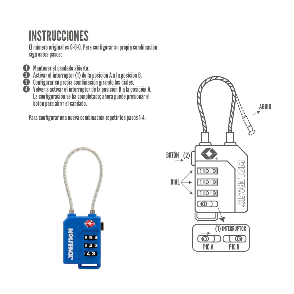 Cadeado de segurança para bagagem TSA de 3 dígitos com cabo de aço. Cadeado de combinação, mala, viagem, mochilas, segurança