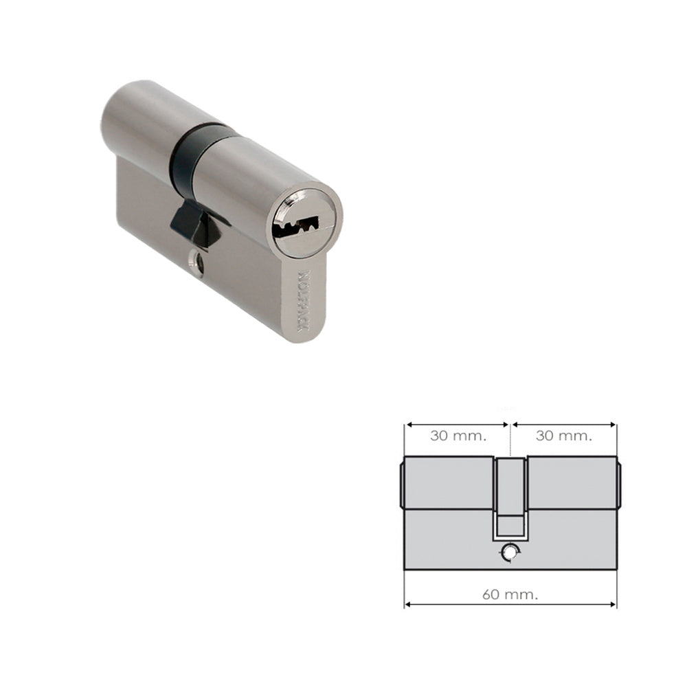Cilindro seguridad 30x30 mm leva larga niquelado con 5 llaves