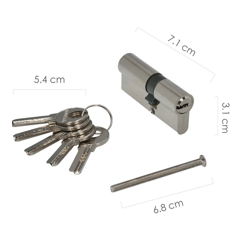 Cilindro seguridad 30x40 mm/13,5 leva corta niquelado con 5 llaves