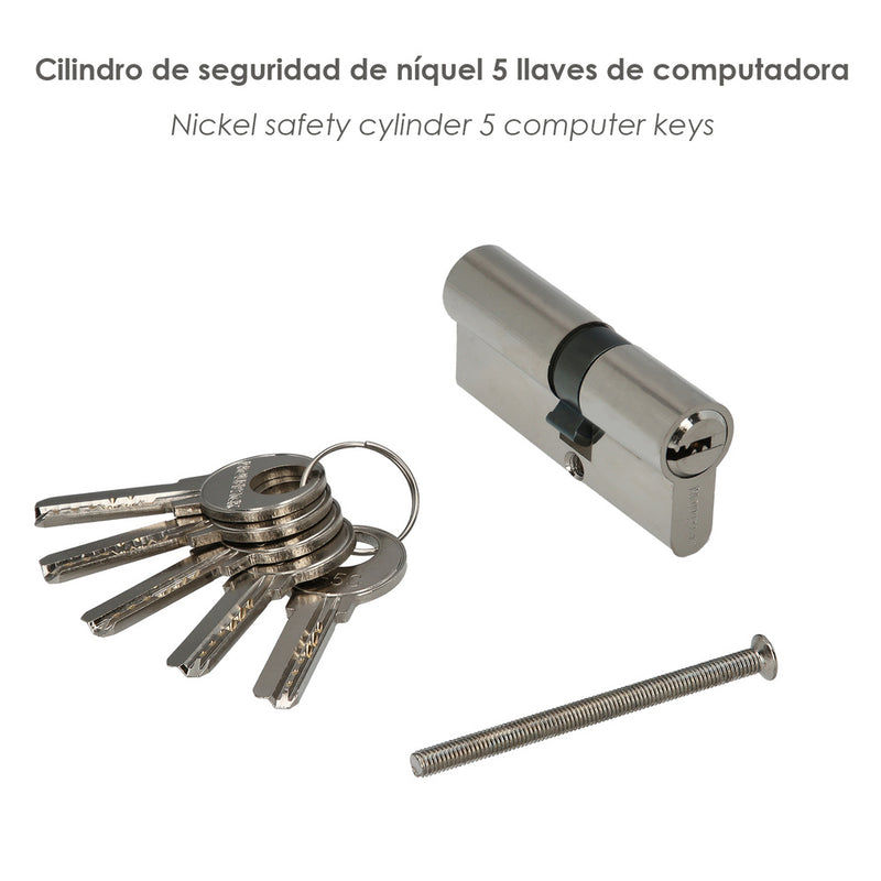 Cilindro seguridad 30x40 mm/13,5 leva corta niquelado con 5 llaves