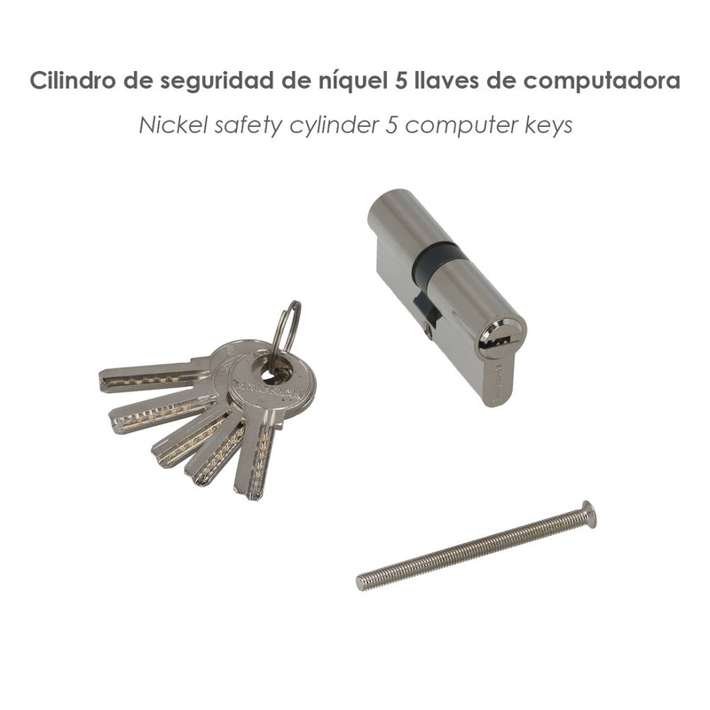 Cilindro seguridad 35x35 mm/13,5 leva corta niquelado con 5 llaves