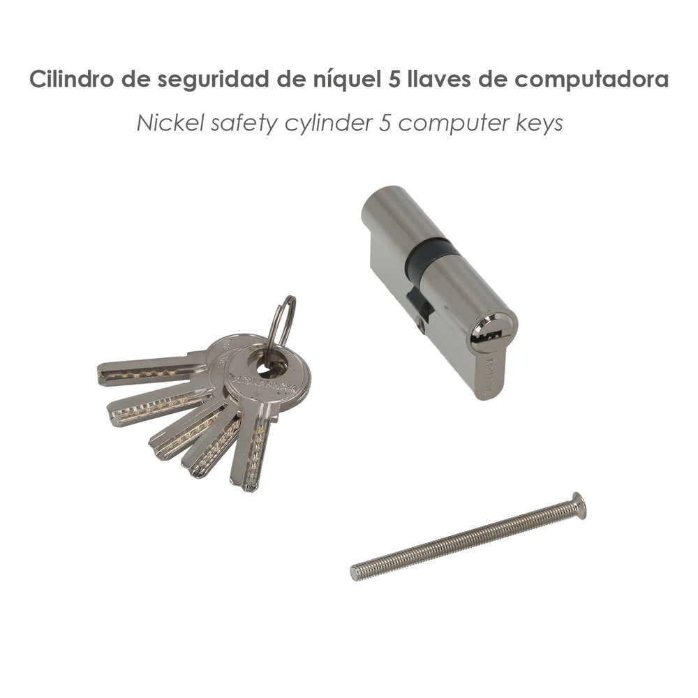 35x35 mm/13.5 security cylinder with short cam, nickel-plated, with 5 keys