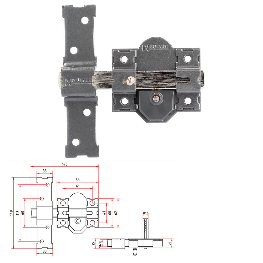 B-5 deadbolt, key and thumbturn, 143mm bolt, 50mm round cylinder