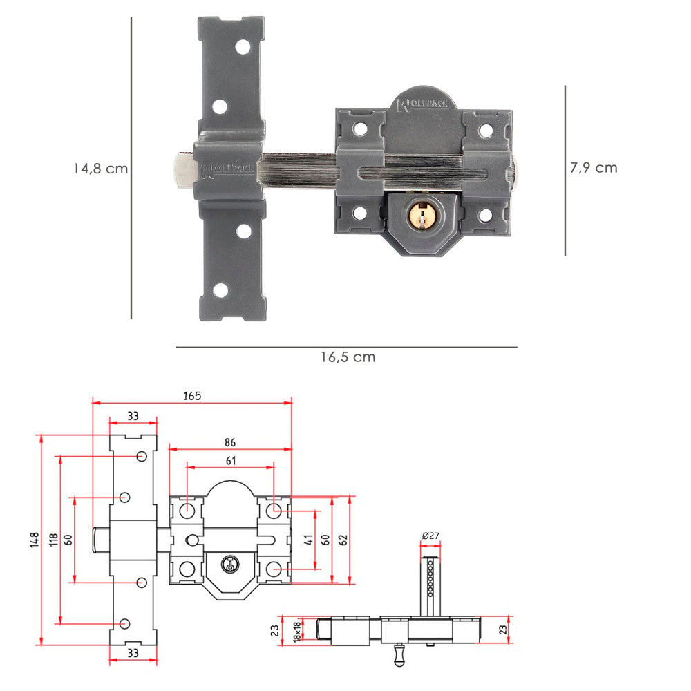 B-6 lock 2-sided key 165mm 50mm round cylinder
