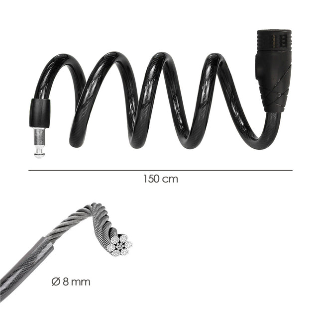 Cable bicicleta espiral con llave ø 8 mm. x 150 cm