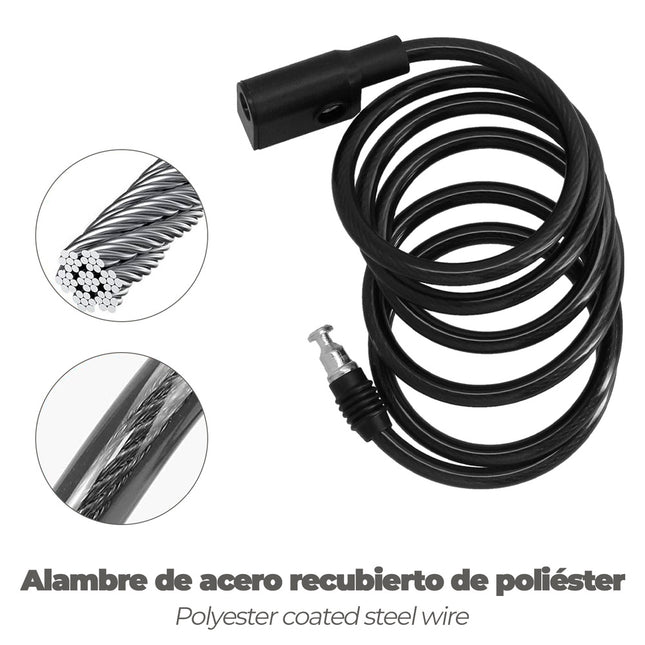 Cable bicicleta espiral con llave ø 8 mm. x 150 cm