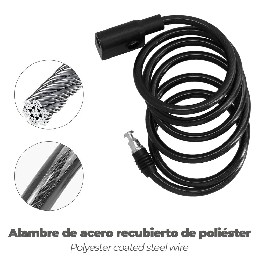 Cabo de bicicleta espiral com chave ø 8 mm x 150 cm