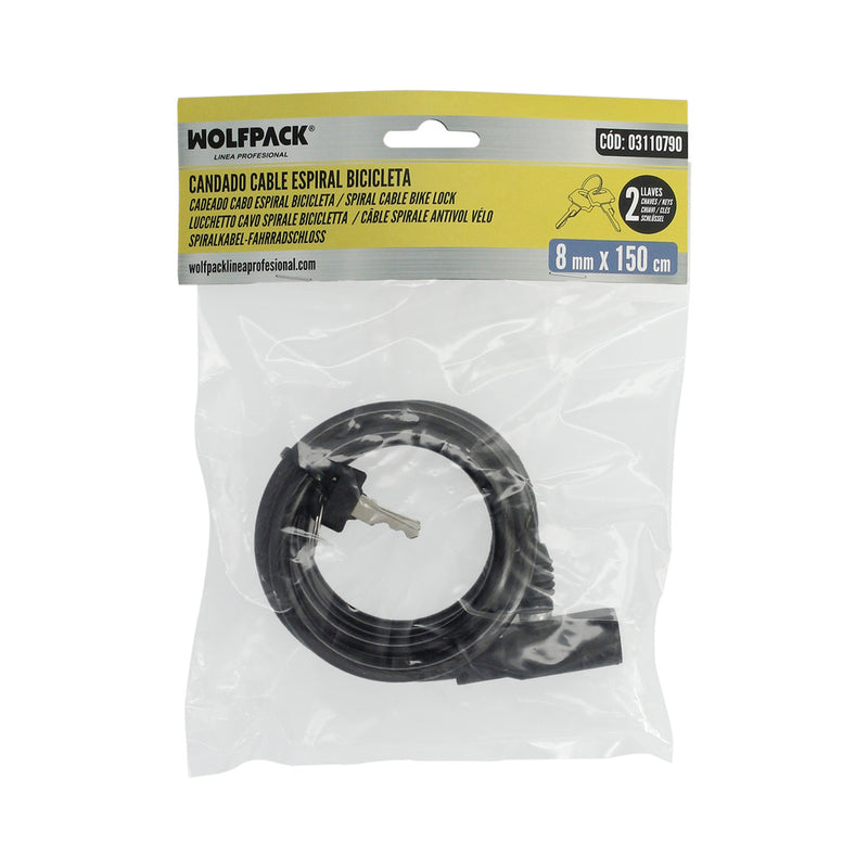 Cable bicicleta espiral con llave ø 8 mm. x 150 cm
