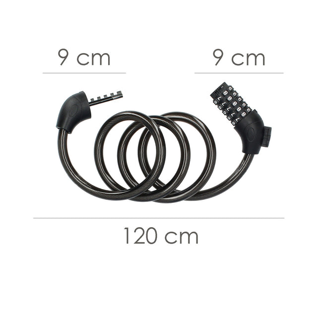 Cable bicicleta espiral con combinación. 12 mm. x 120 cm