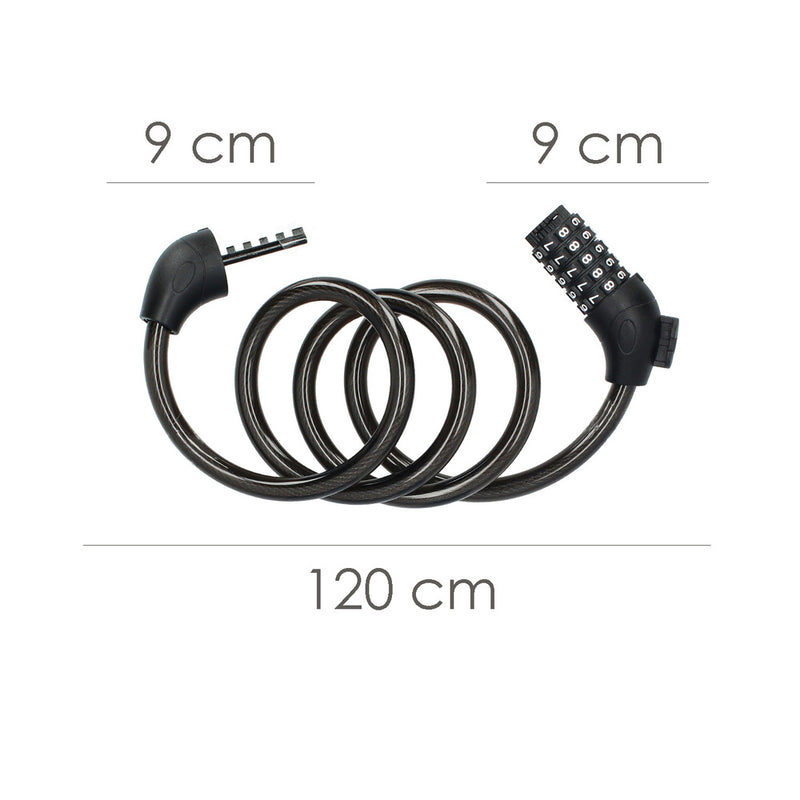 Cable bicicleta espiral con combinación. 12 mm. x 120 cm