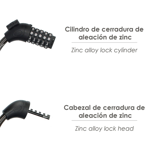 Cable bicicleta espiral con combinación. 12 mm. x 120 cm