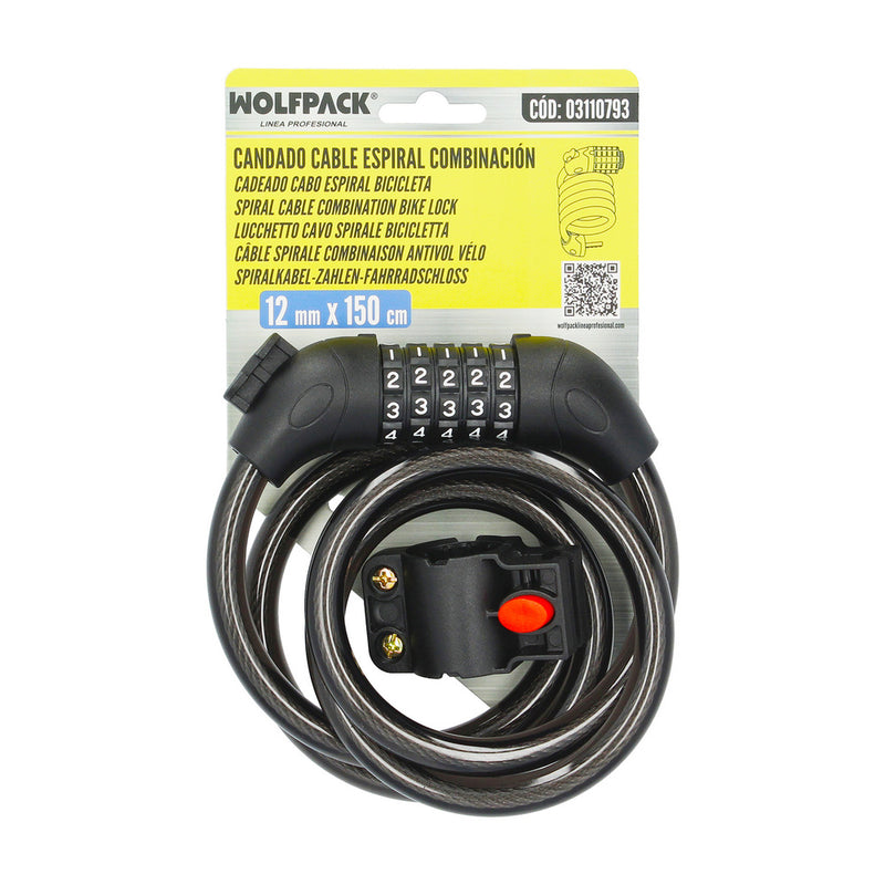 Cable bicicleta espiral con combinación. 12 mm. x 120 cm
