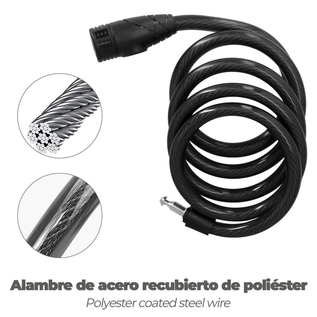 Cable bicicleta espiral con llave ø 12 mm. x 150 cm