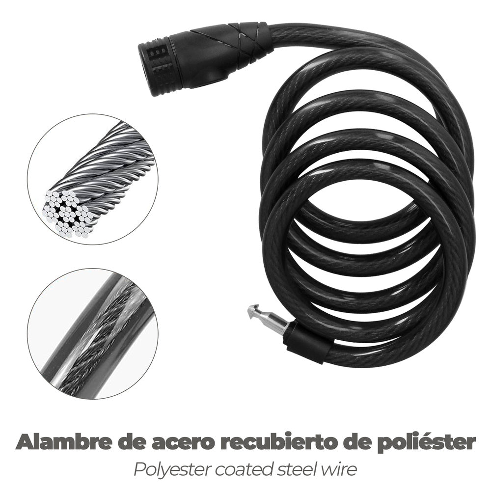 Cabo de bicicleta espiral com chave ø 12 mm x 150 cm