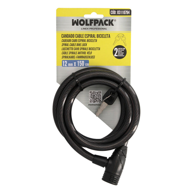 Cable bicicleta espiral con llave ø 12 mm. x 150 cm
