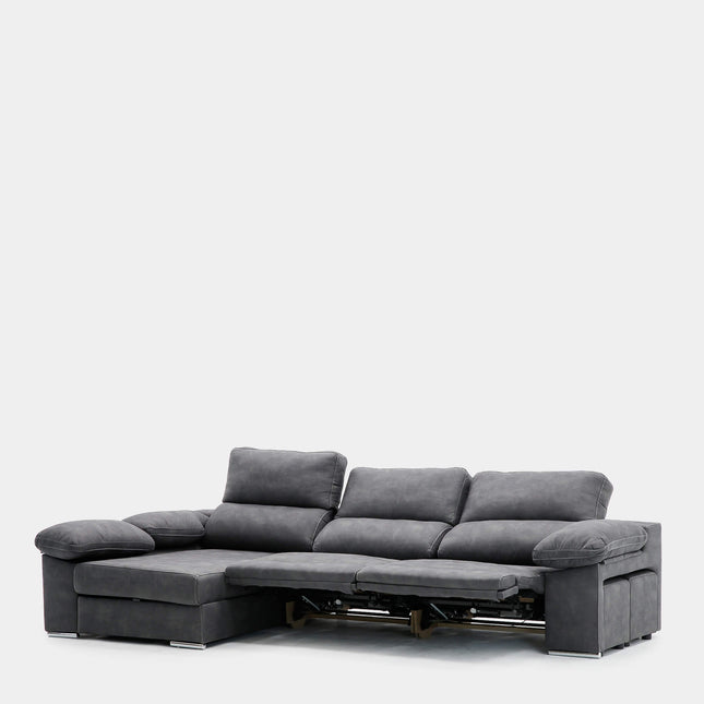 Sofá chaiselongue 4 plazas gris antimanchas | salón