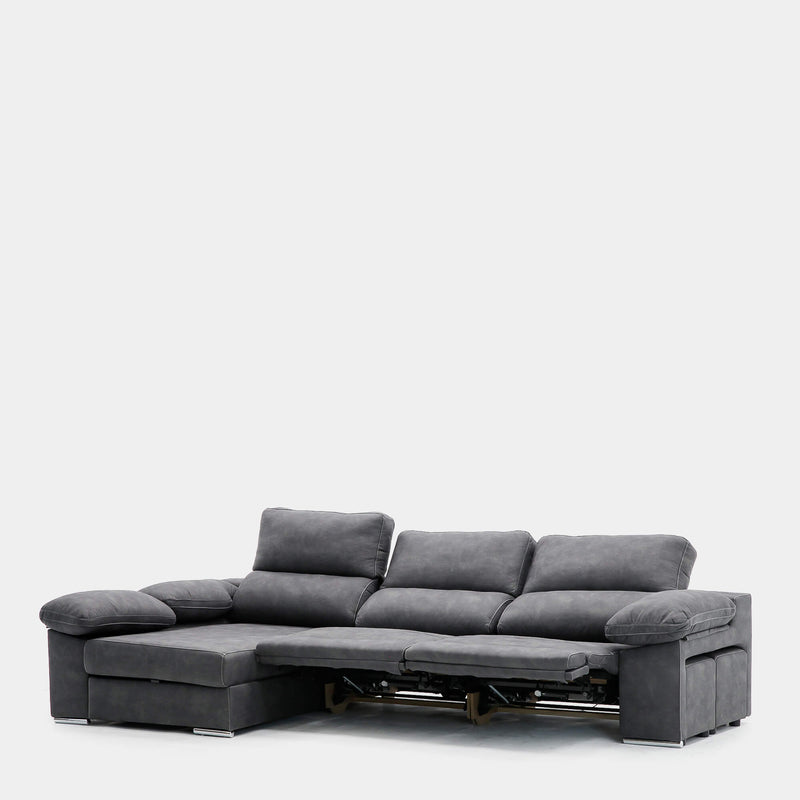 Sofá chaiselongue 4 plazas gris antimanchas | salón