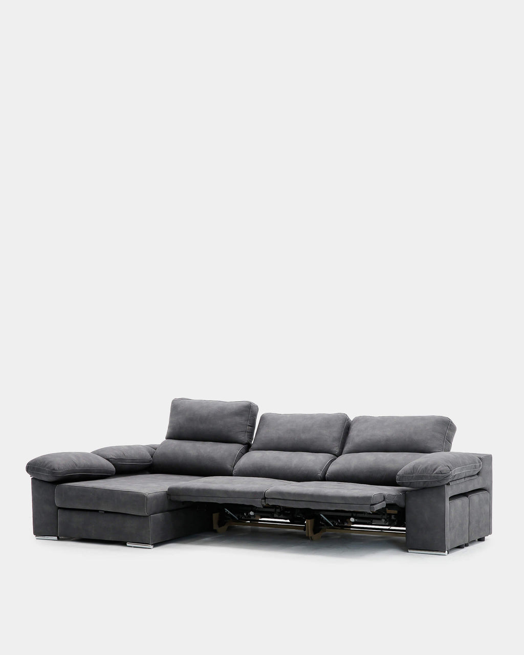 Sofá chaiselongue 4 plazas gris antimanchas | salón