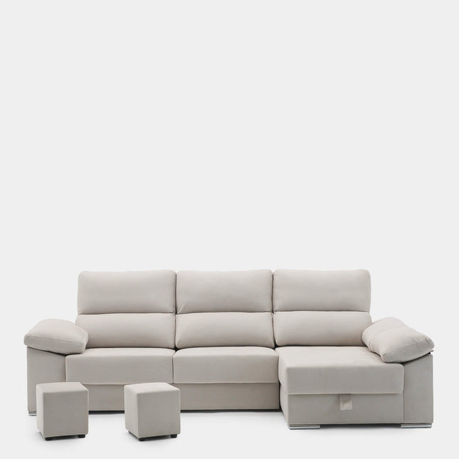Sofá chaiselongue beige con asientos deslizantes 3 plazas