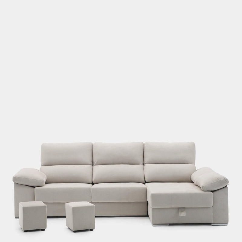 Sofá chaiselongue beige con asientos deslizantes 3 plazas