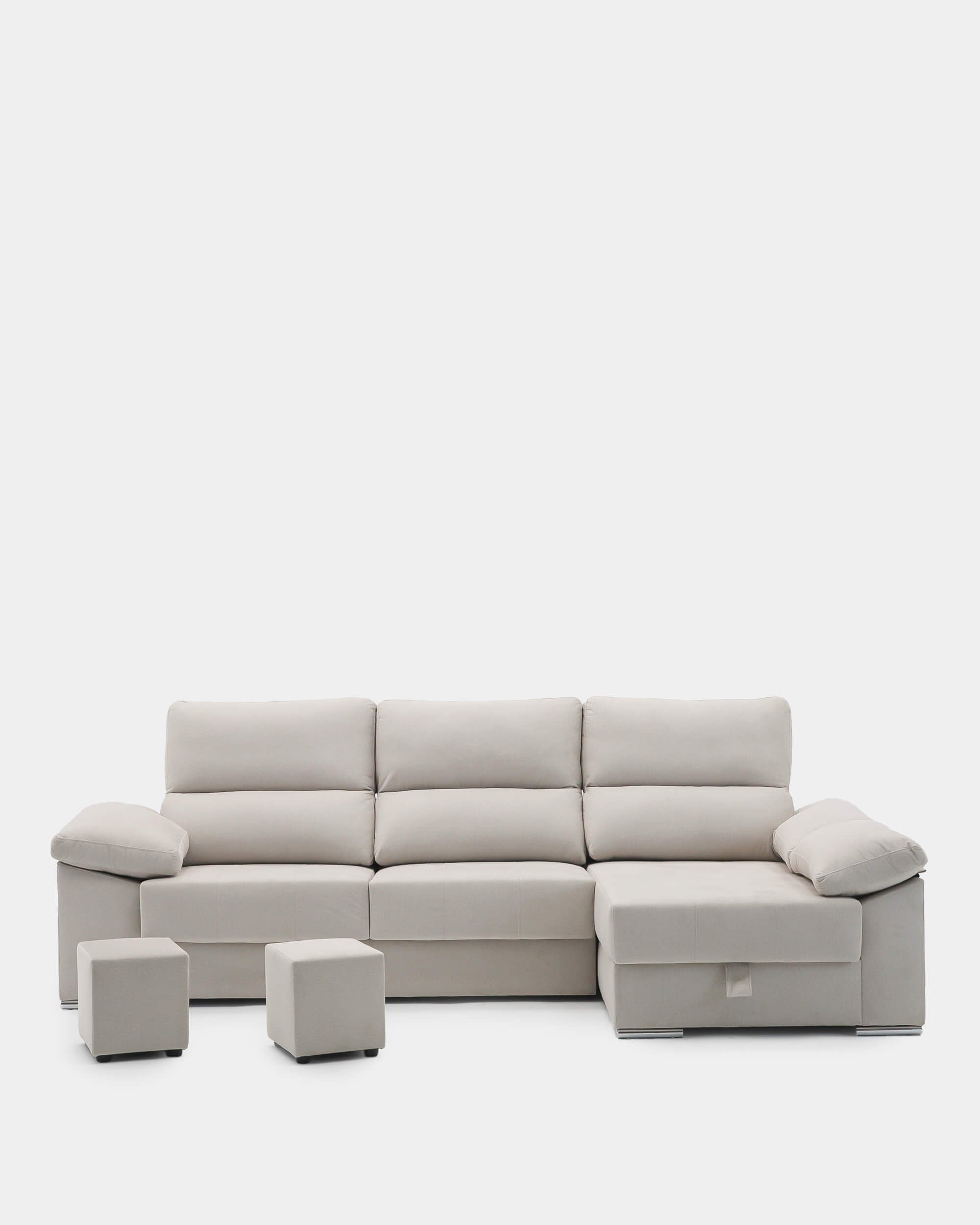 Sofá chaiselongue beige con asientos deslizantes 3 plazas