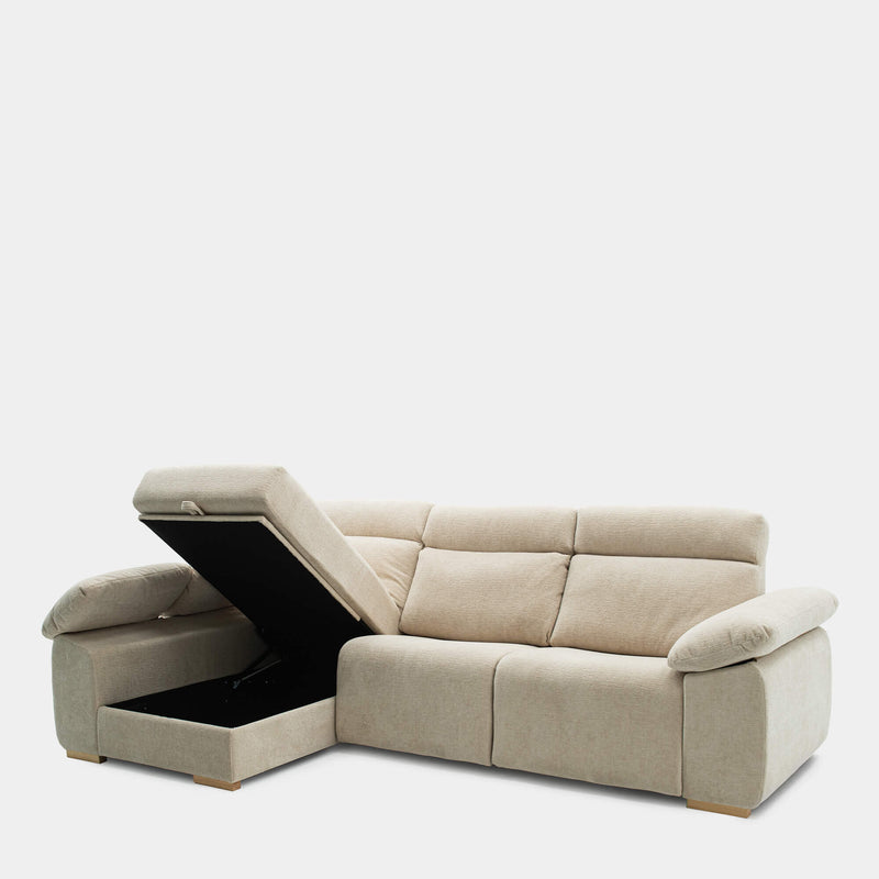 Sofá chaiselongue 3 plazas para sala beige | confort