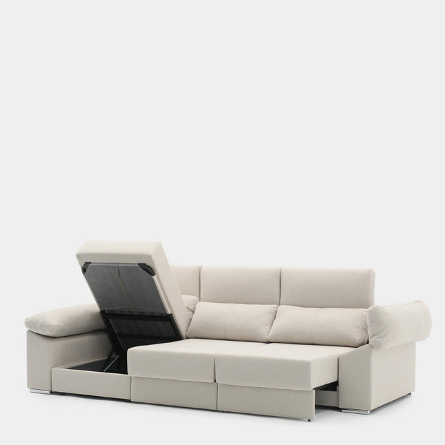Sofá chaiselongue beige 3 plazas con deslizantes para salas